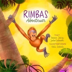 Das Cover eines Büchleins für Umweltbildung, mit dem Name „Rimbas Abenteuer“.