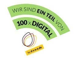Eine von der Deutschen Stiftung für Engagement und Ehrenamt erstellte Grafik zum Förderprogramm 100x Digital mit dem Text: "Wir sind ein Teil von 100x Digital".