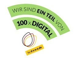 Eine von der Deutschen Stiftung für Engagement und Ehrenamt erstellte Grafik zum Förderprogramm 100x Digital mit dem Text: "Wir sind ein Teil von 100x Digital".