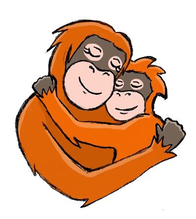 Zeichnung von Rimba und seiner Mutter, die sich umarmen.