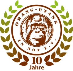 Eine spezielle Variante des Orang-Utans in Not e.V. Logos, aufgrund des 10-jährigen Jubiläums.