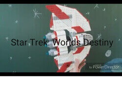 Das Vorschau-Bild eines der erstellten Videos. Man sieht ein Lego-Raumschiff und eine Überschrift „Star Trek: World’s Destiny“.