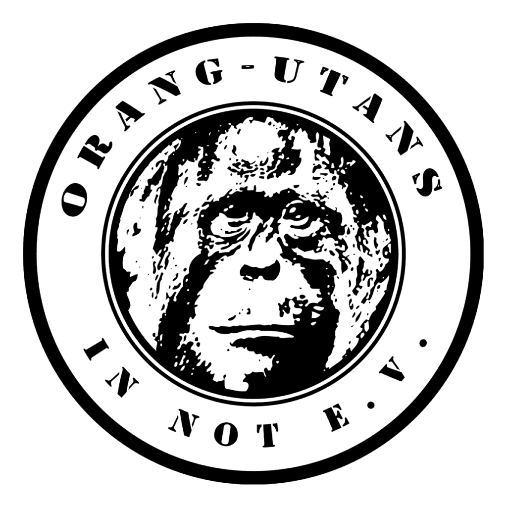 Das fünfte Stickermotiv (rund) zeigt das Vereinslogo: das Gesicht eines Orang-Utans in einem Kreis mit dem Vereinsnamen außen.