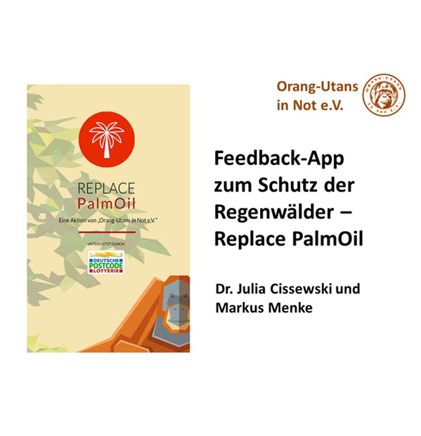 Eine Folie aus der Präsentation des Orang-Utans in Not e.V. zur Replace PalmOil-App.